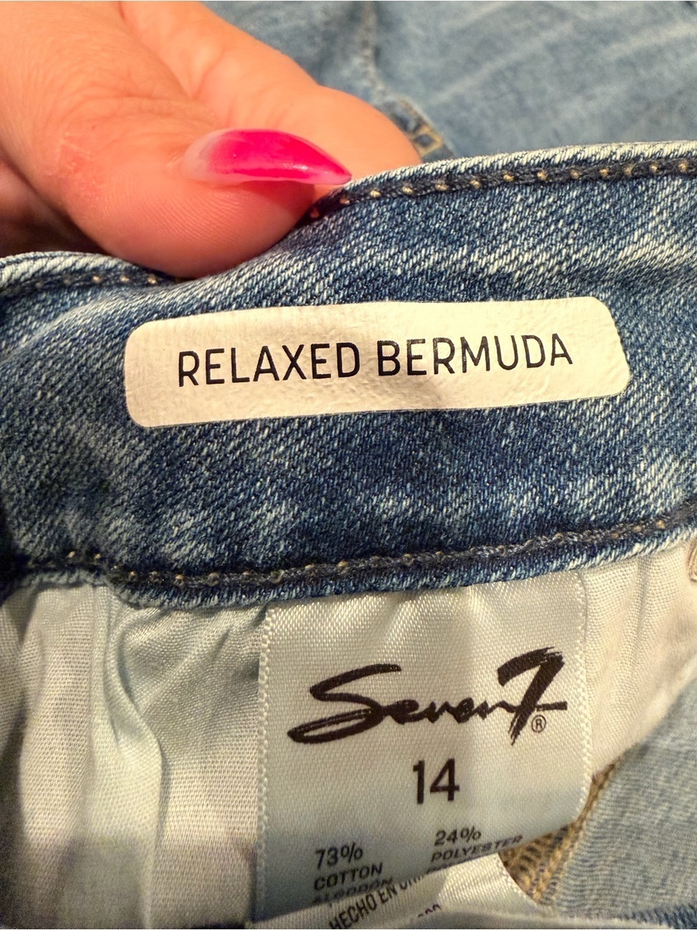 Seven7 Relaxed Bermuda Classic Distressed Denim Shorts Light Blue Size 14 - Picture 3 of 4
